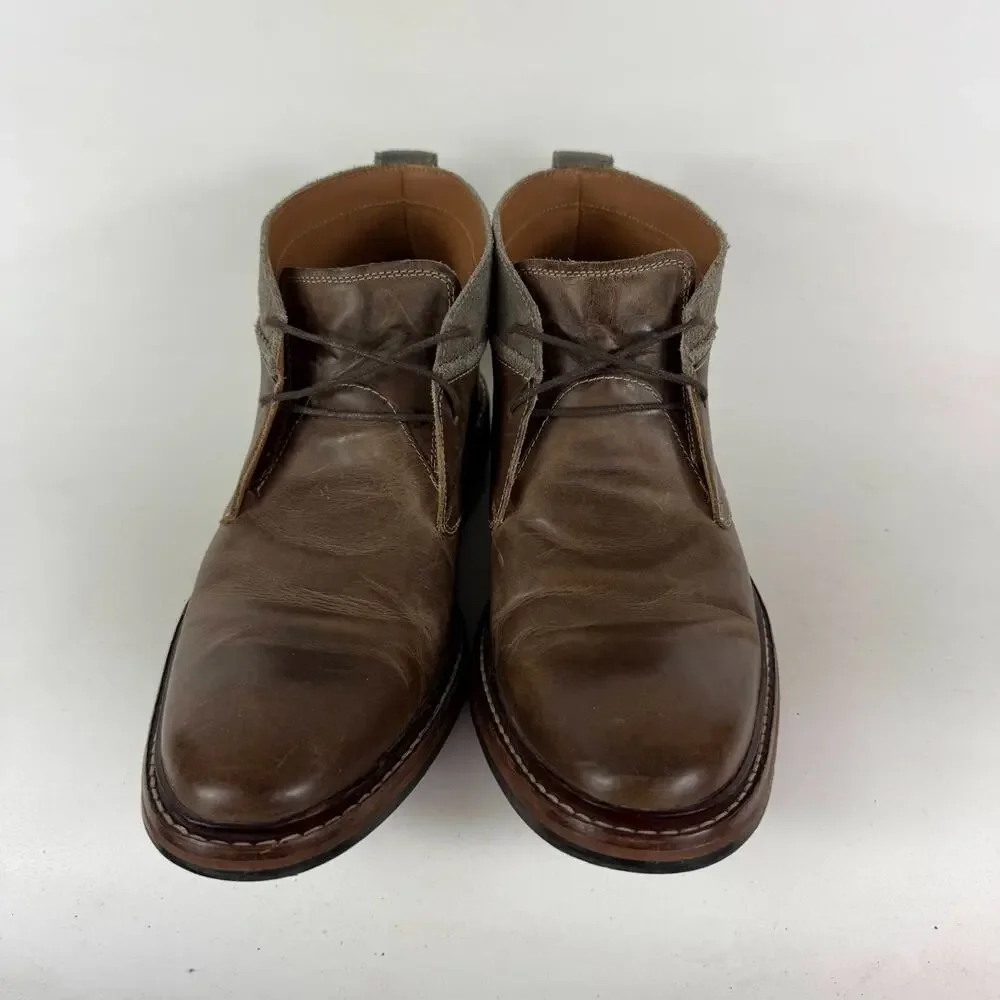 Cole Haan Chukka Boots Men's 9.5 Brown Leather Almond Toe Lace-Up Block Heel